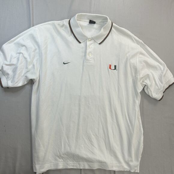 Vtg Miami Hurricanes Nike Team Polo Shirt Men’s XL White Embroidered DriFit Y2K - Picture 1 of 7
